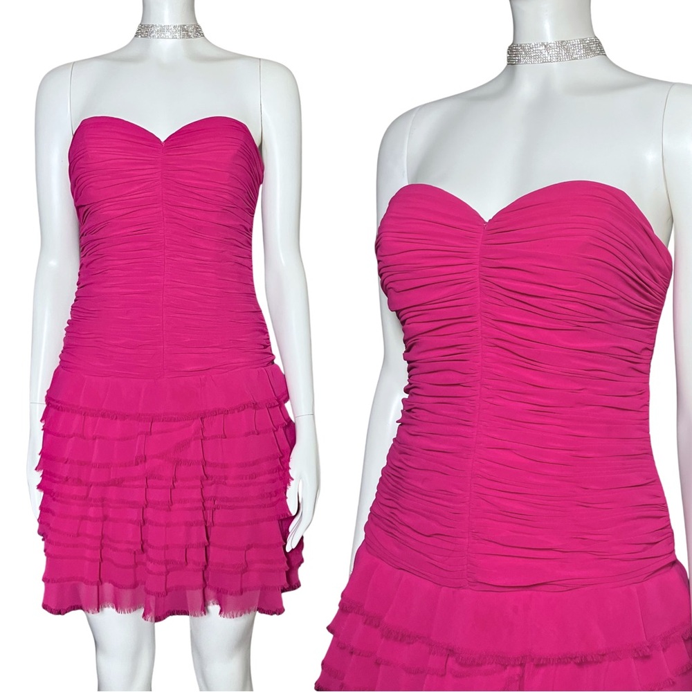 Vintage Y2K Pink Hoco Cocktail Dress. Small. Ruched Fairy Ruffle Party Strapless - Picture 2 of 10